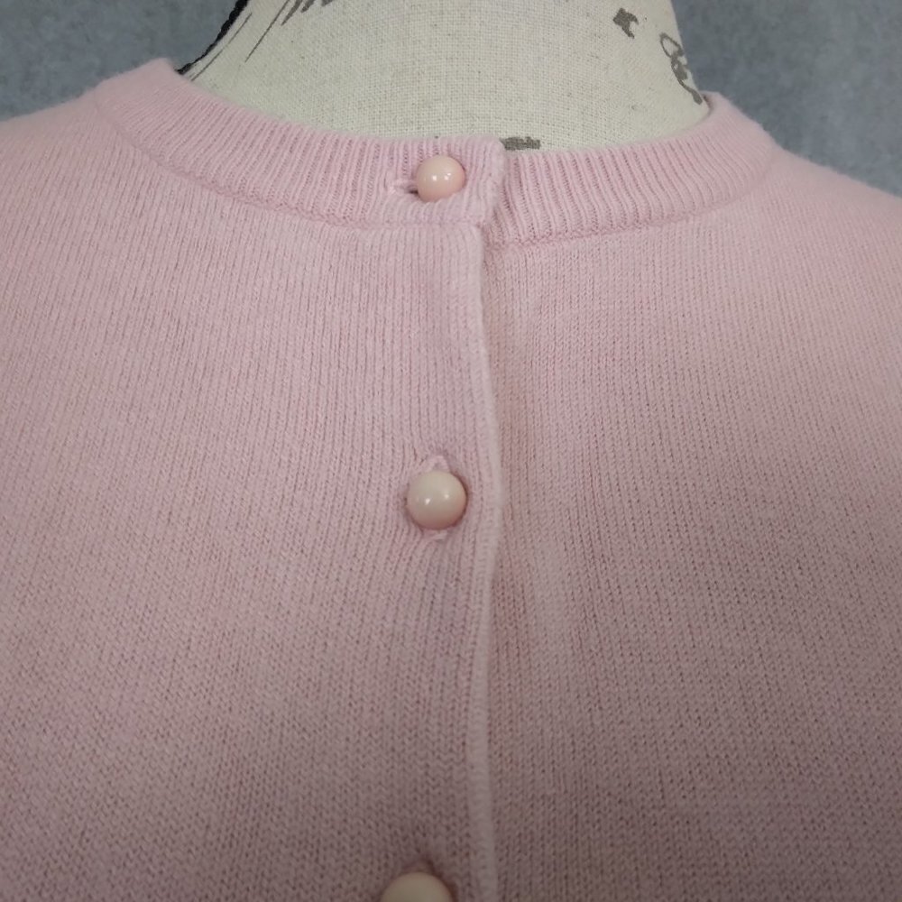 Vintage Pink Pastel Embroidered Beaded Applique Cardigan Sweater | Size L - Picture 6 of 10